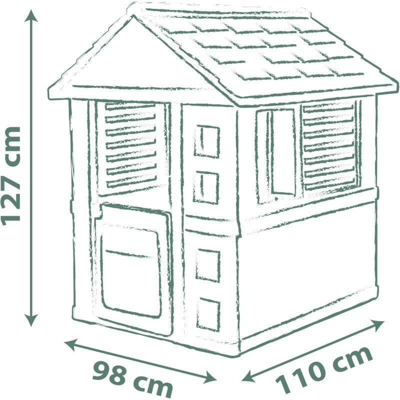 Smoby 7600810737 Jolie Maison Casetta da giardino dal Design Moderno con Cancello Finestre con Persiane in Materiale Riciclato