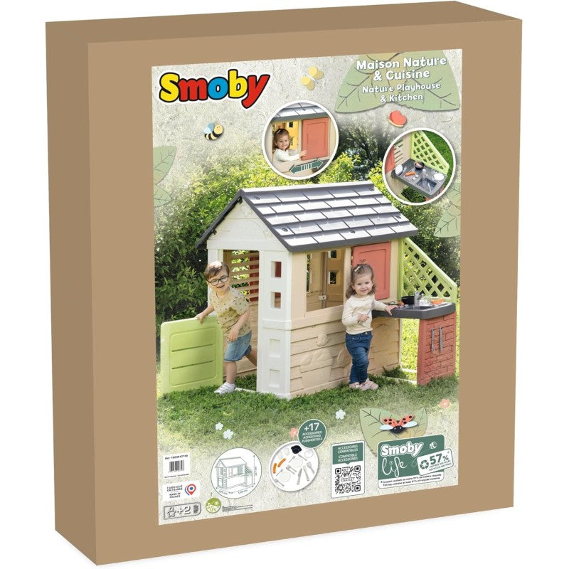 Smoby 7600810739 Life Casetta Natura con cucina e accessori Casetta da giardino da Materiali Riciclati