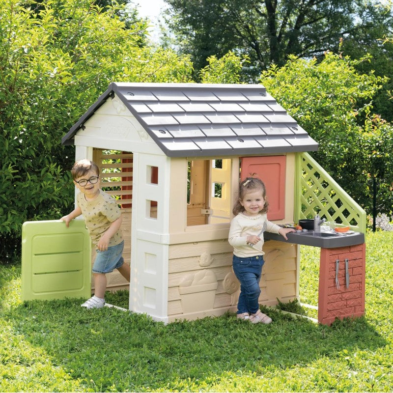 Smoby 7600810739 Life Casetta Natura con cucina e accessori Casetta da giardino da Materiali Riciclati