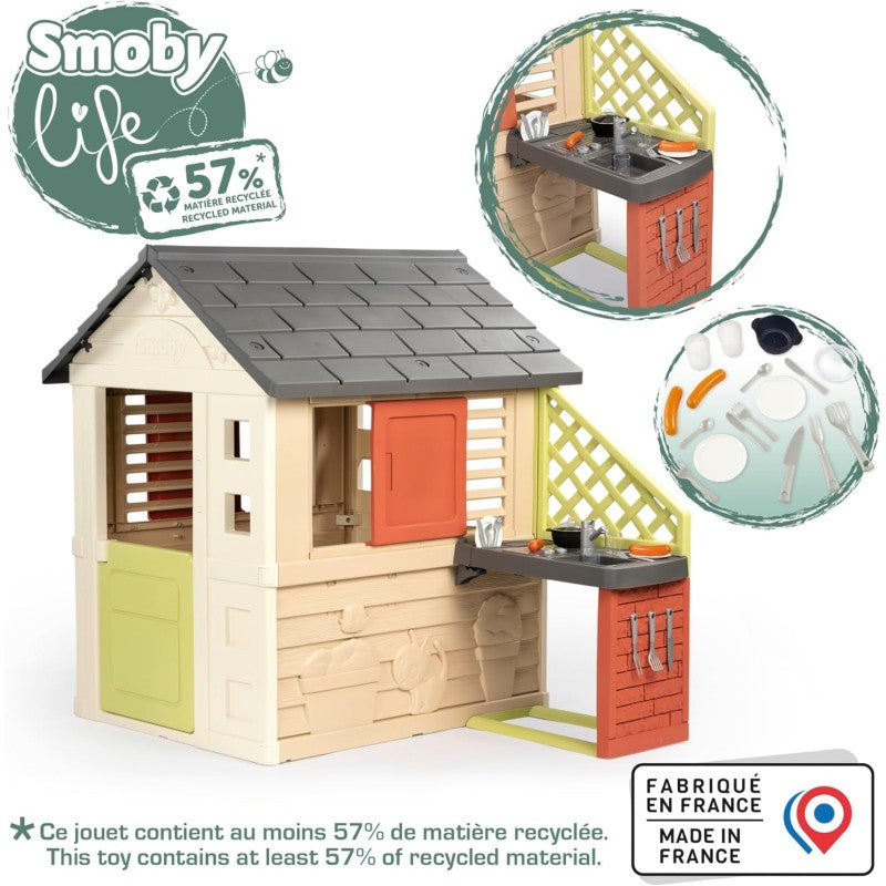 Smoby 7600810739 Life Casetta Natura con cucina e accessori Casetta da giardino da Materiali Riciclati