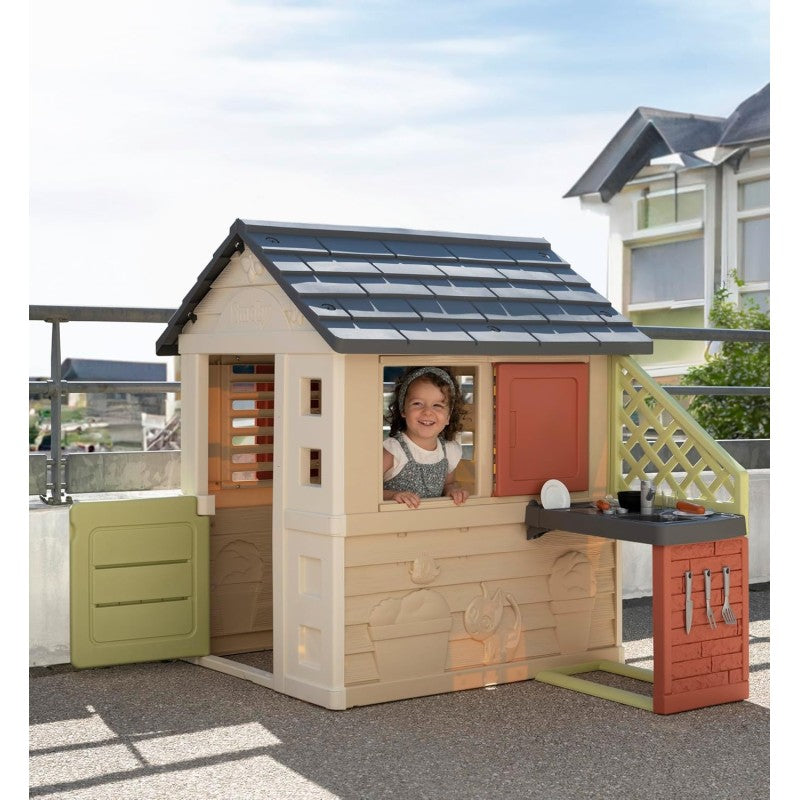 Smoby 7600810739 Life Casetta Natura con cucina e accessori Casetta da giardino da Materiali Riciclati