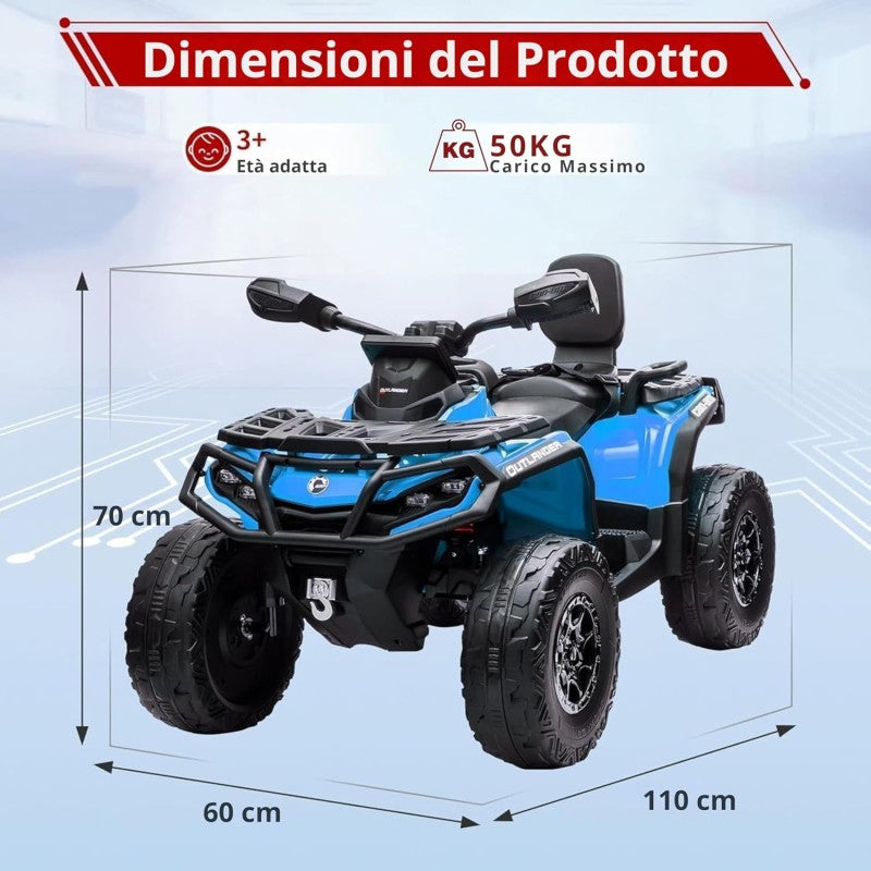 Can-Am Renegade 24V Quad Elettrico per Bambini a 2 Posti ATV con Ruote in Gomma 4 Motori Cinture di Sicurezza – Variante Blu
