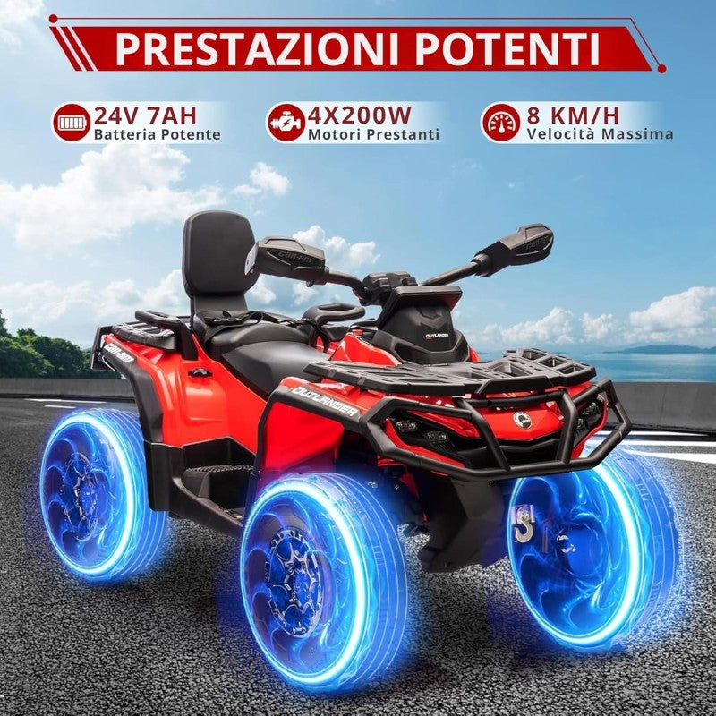 Can-Am Renegade 24V Quad Elettrico per Bambini a 2 Posti ATV con Ruote in Gomma 4 Motori Cinture di Sicurezza – Variante Rosso