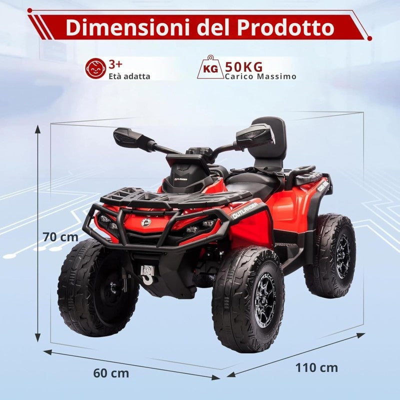 Can-Am Renegade 24V Quad Elettrico per Bambini a 2 Posti ATV con Ruote in Gomma 4 Motori Cinture di Sicurezza – Variante Rosso