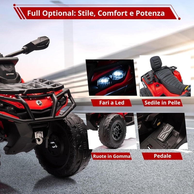 Can-Am Renegade 24V Quad Elettrico per Bambini a 2 Posti ATV con Ruote in Gomma 4 Motori Cinture di Sicurezza – Variante Rosso