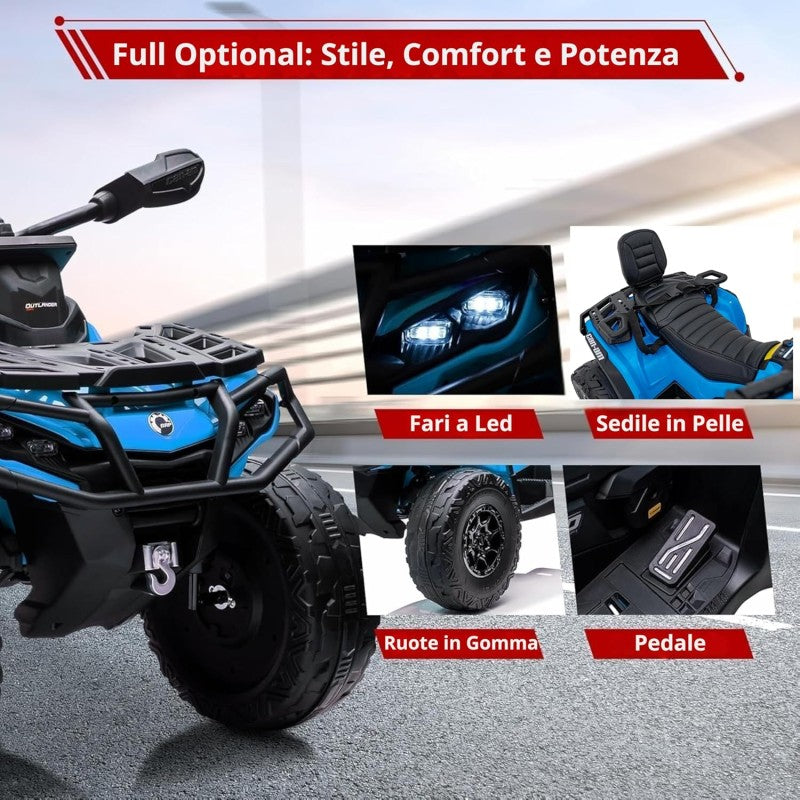 Can-Am Renegade 24V Quad Elettrico per Bambini a 2 Posti ATV con Ruote in Gomma 4 Motori Cinture di Sicurezza – Variante Blu