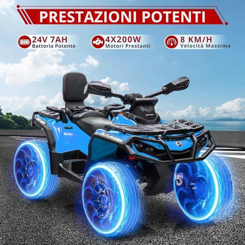 Can-Am Renegade 24V Quad Elettrico per Bambini a 2 Posti ATV con Ruote in Gomma 4 Motori Cinture di Sicurezza – Variante Blu