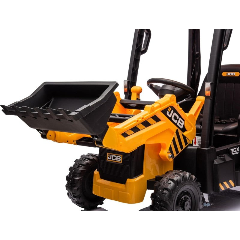 Trattore Cavalcabile Elettrico per Bambini JCB 24V Escavatore con Braccio Scavatore Bulldozer Retroescavatore 4 in 1