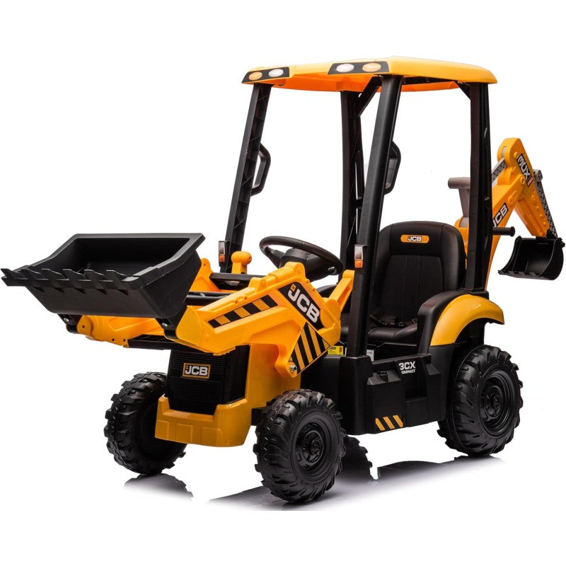 Trattore Cavalcabile Elettrico per Bambini JCB 24V Escavatore con Braccio Scavatore Bulldozer Retroescavatore 4 in 1