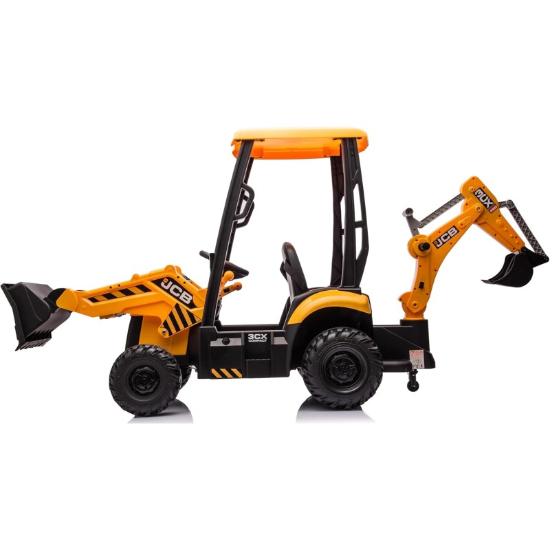 Trattore Cavalcabile Elettrico per Bambini JCB 24V Escavatore con Braccio Scavatore Bulldozer Retroescavatore 4 in 1