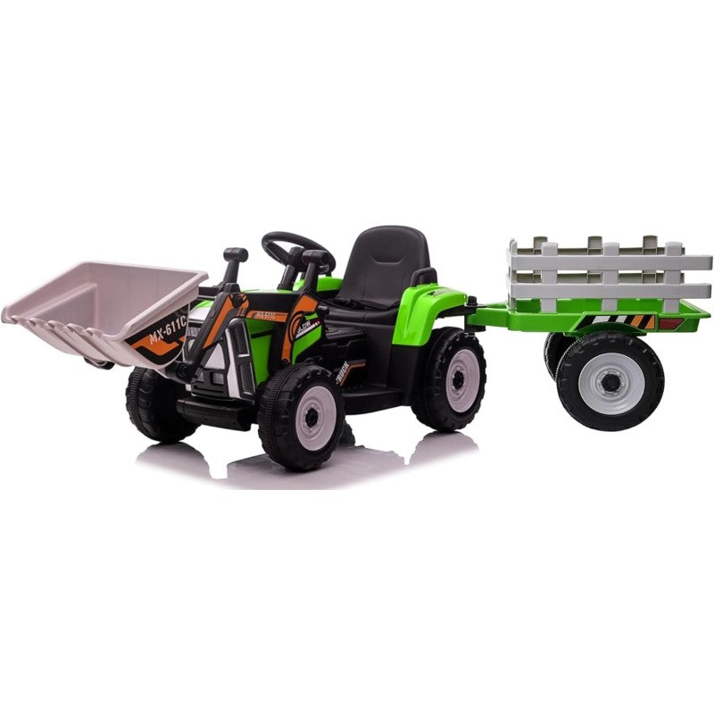 Trattore Elettrico 12V per Bambini Cavalcabile con Pala Meccanica Ruspa Scavatrice e Rimorchio – Variante Blu