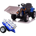 Trattore Elettrico 12V per Bambini Cavalcabile con Pala Meccanica Ruspa Scavatrice e Rimorchio – Variante Blu