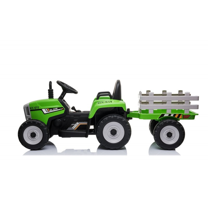 Trattore Elettrico 12V per Bambini Cavalcabile con Rimorchio Telecomando – Variante Verde