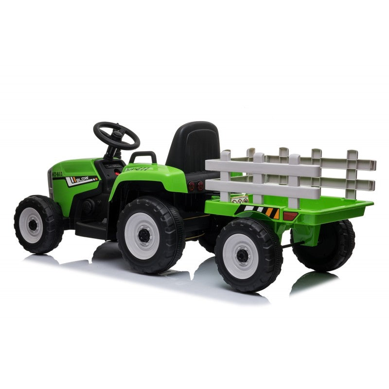 Trattore Elettrico 12V per Bambini Cavalcabile con Rimorchio Telecomando – Variante Verde