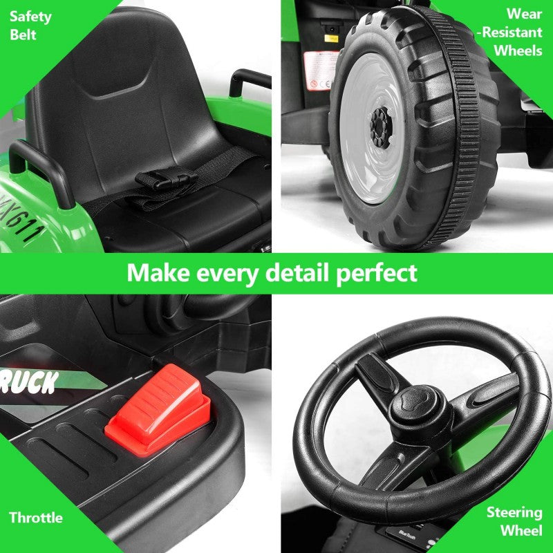 Trattore Elettrico 12V per Bambini Cavalcabile con Rimorchio Telecomando – Variante Verde