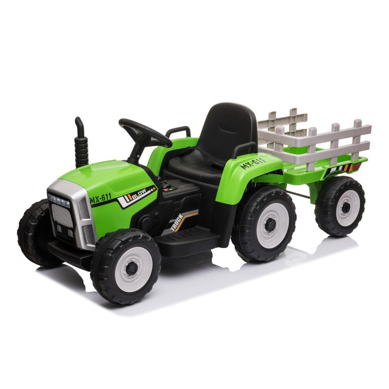Trattore Elettrico 12V per Bambini Cavalcabile con Rimorchio Telecomando – Variante Verde