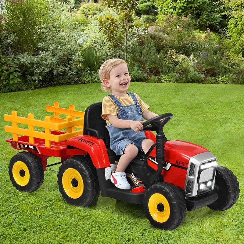 Trattore Elettrico 12V per Bambini Cavalcabile con Rimorchio Telecomando – Variante Rosso