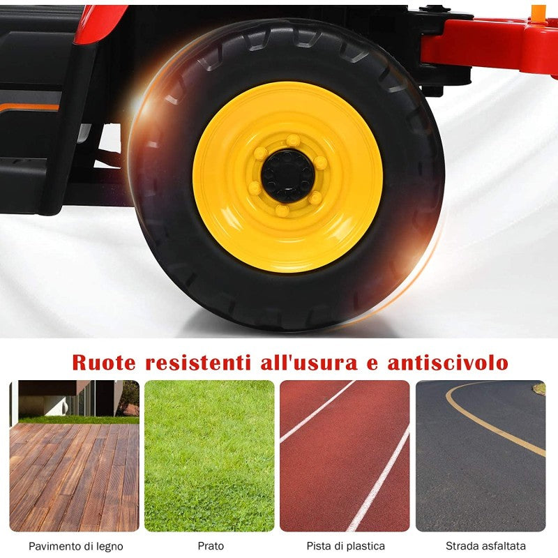 Trattore Elettrico 12V per Bambini Cavalcabile con Rimorchio Telecomando – Variante Rosso