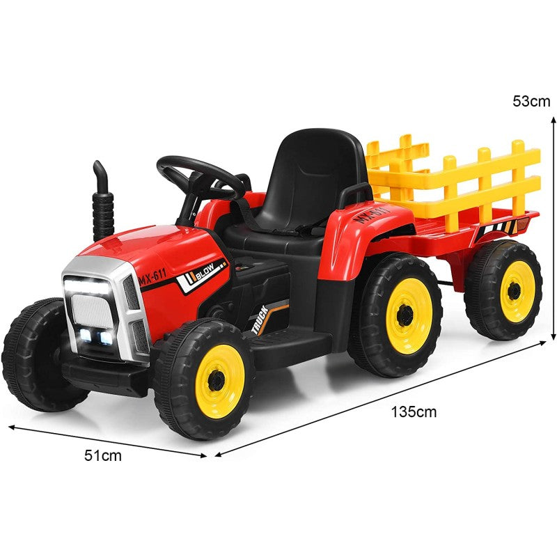 Trattore Elettrico 12V per Bambini Cavalcabile con Rimorchio Telecomando – Variante Rosso
