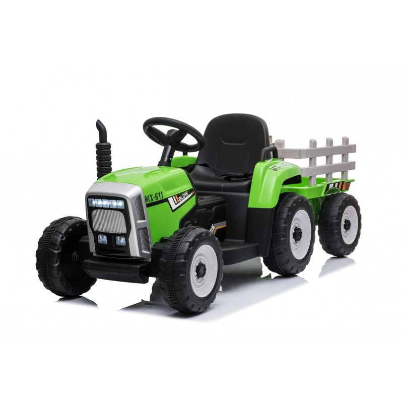 Trattore Elettrico 12V per Bambini Cavalcabile con Rimorchio Telecomando - Verde