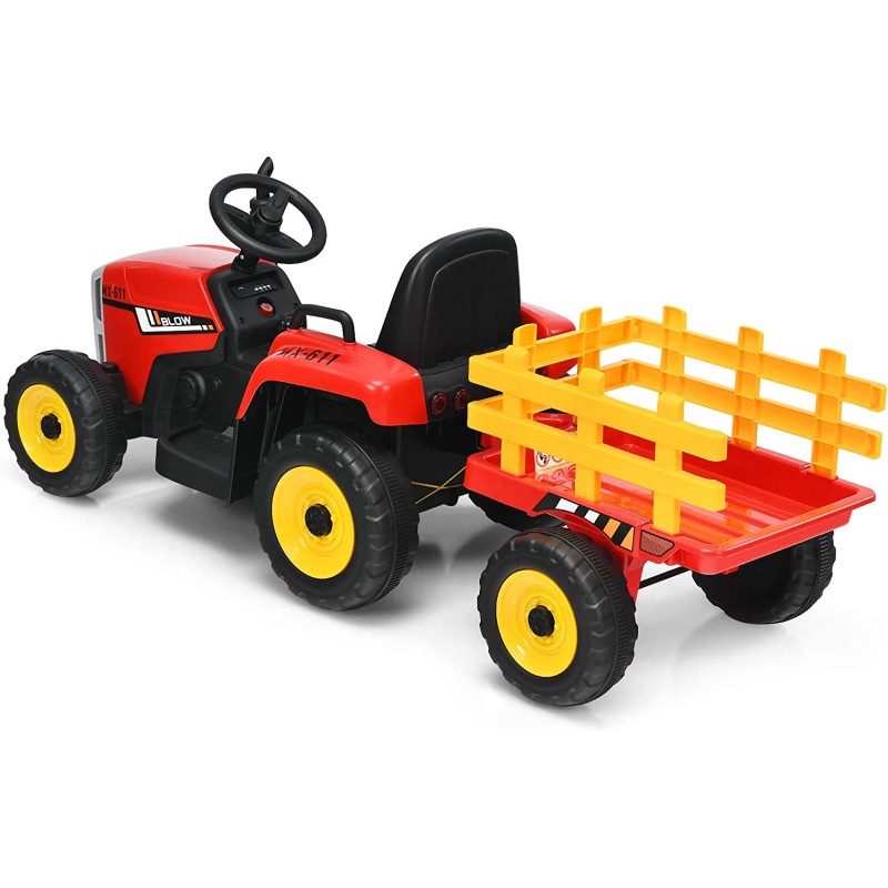 Trattore Elettrico 12V per Bambini Cavalcabile con Rimorchio Telecomando – Variante Rosso