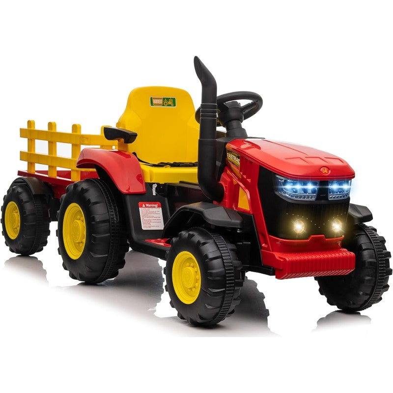 Trattore Elettrico per Bambini 12V con Rimorchio - Maxi Trattore Cavalcabile con ruote in gomma – Variante Rosso