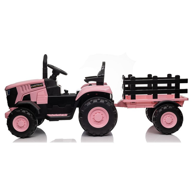 Trattore Elettrico per Bambini 12V con Rimorchio - Maxi Trattore Cavalcabile con ruote in gomma – Variante Rosa