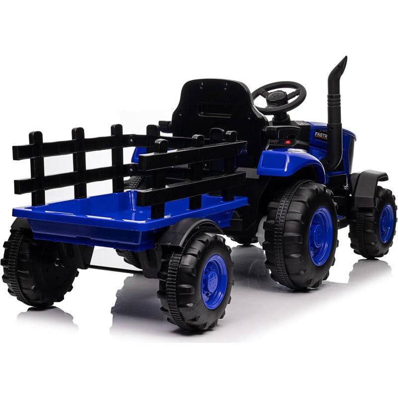 Trattore Elettrico per Bambini 12V con Rimorchio - Maxi Trattore Cavalcabile con ruote in gomma – Variante Blu