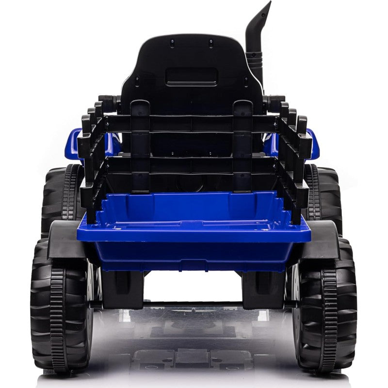 Trattore Elettrico per Bambini 12V con Rimorchio - Maxi Trattore Cavalcabile con ruote in gomma – Variante Blu