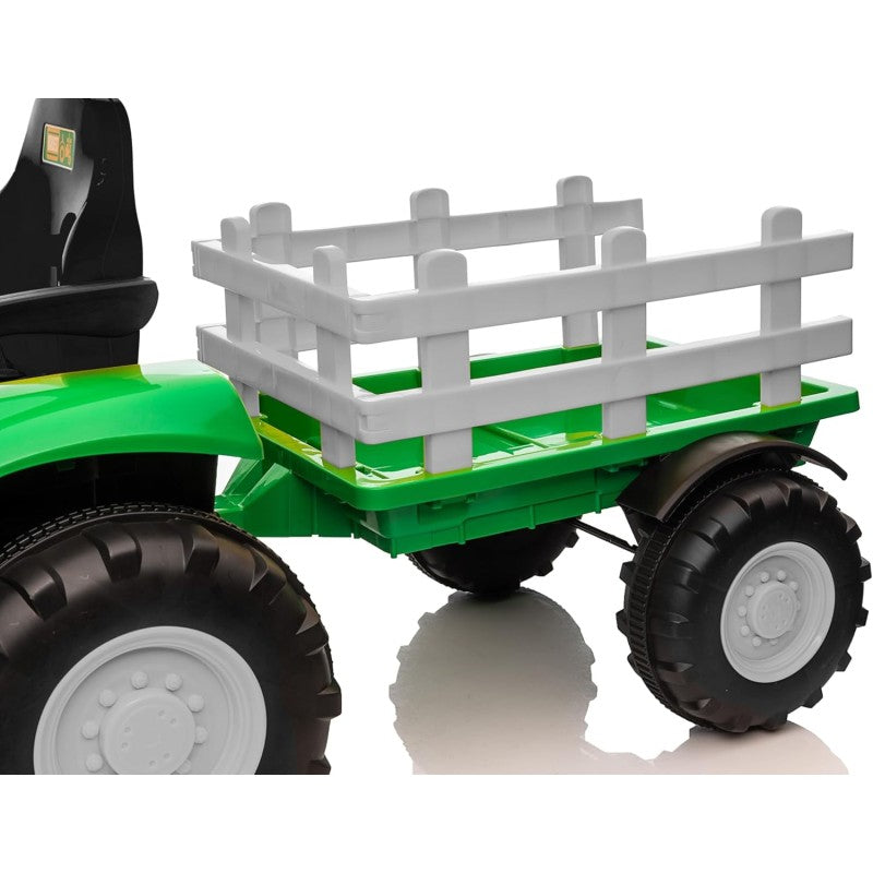 Trattore Elettrico per Bambini 12V con Rimorchio - Maxi Trattore Cavalcabile con ruote in gomma – Variante Verde