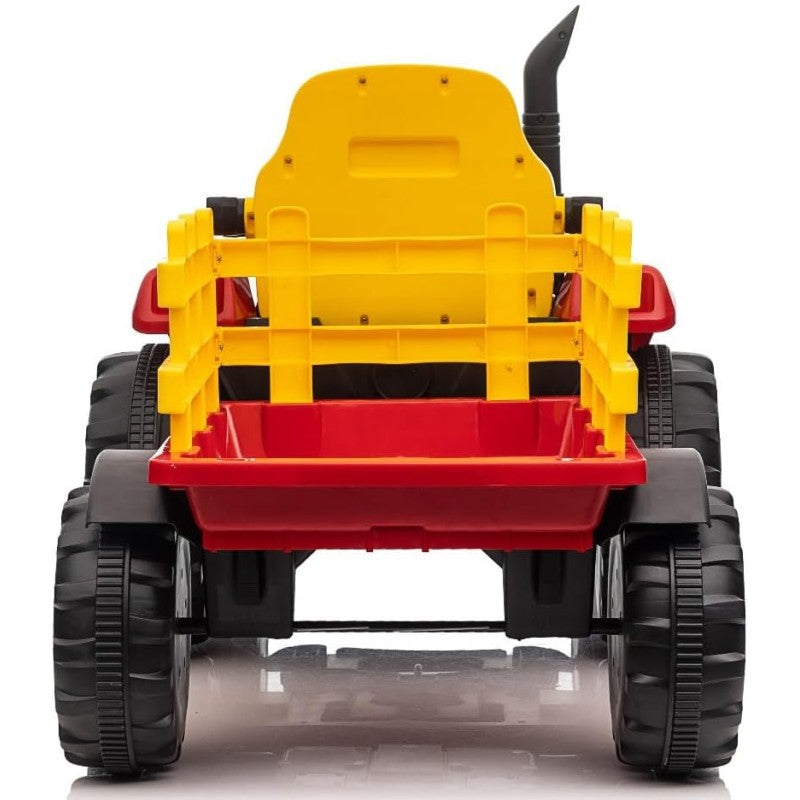 Trattore Elettrico per Bambini 12V con Rimorchio - Maxi Trattore Cavalcabile con ruote in gomma – Variante Rosso