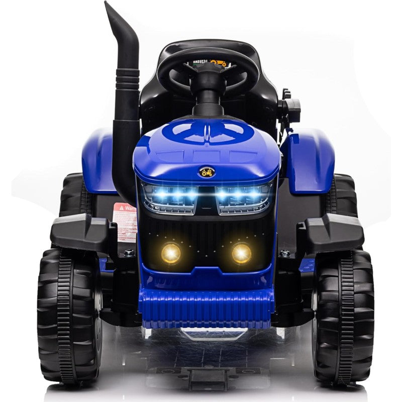 Trattore Elettrico per Bambini 12V con Rimorchio - Maxi Trattore Cavalcabile con ruote in gomma – Variante Blu