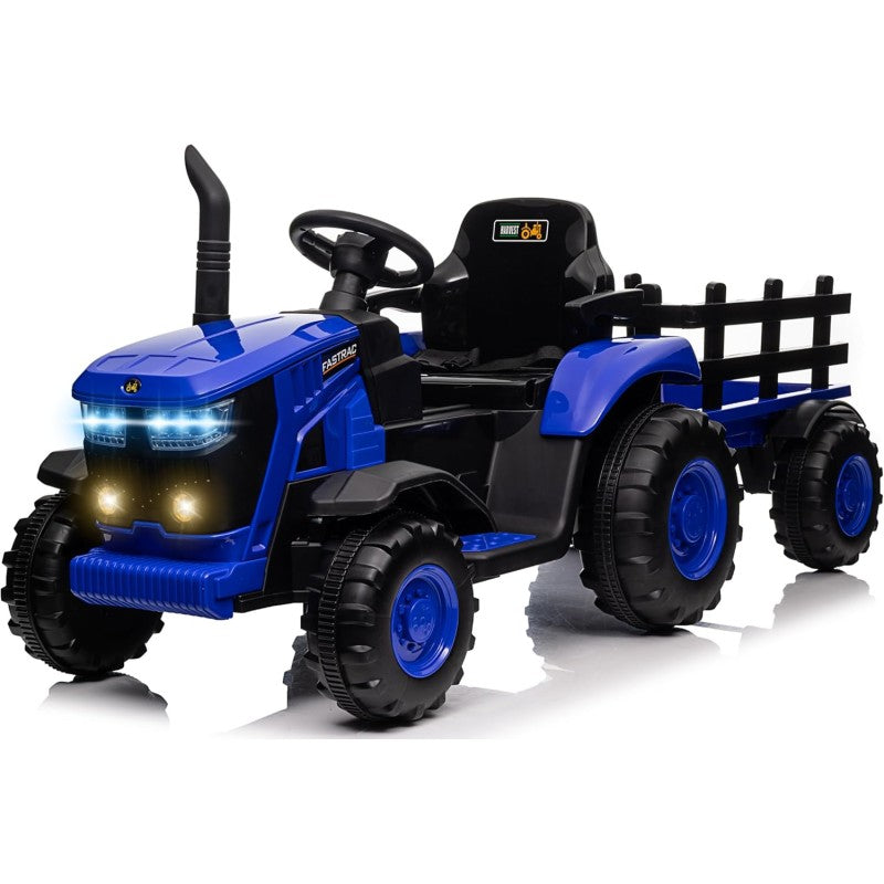Trattore Elettrico per Bambini 12V con Rimorchio - Maxi Trattore Cavalcabile con ruote in gomma – Variante Blu
