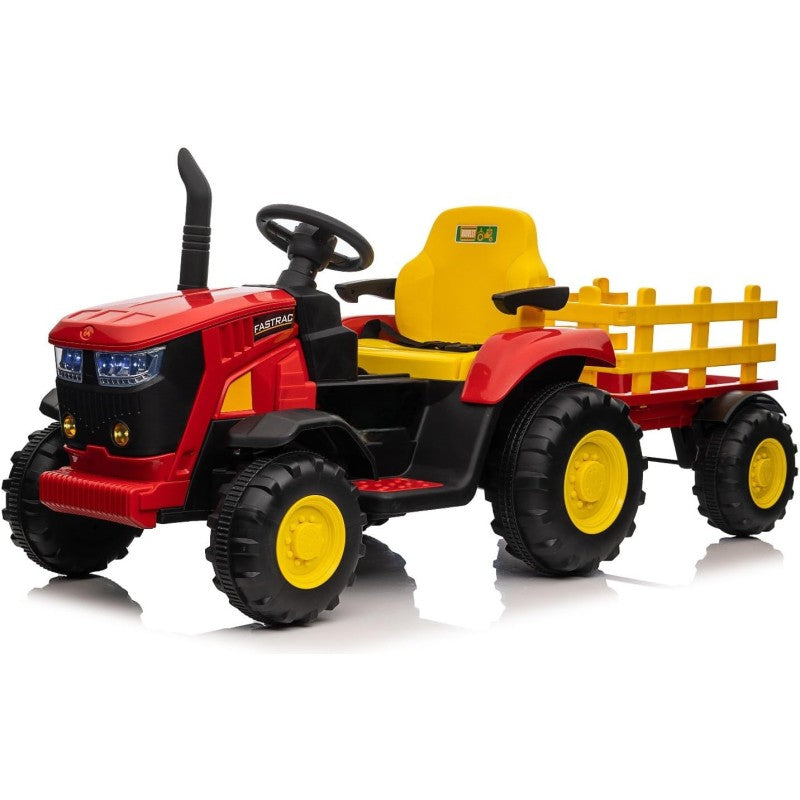 Trattore Elettrico per Bambini 12V con Rimorchio - Maxi Trattore Cavalcabile con ruote in gomma – Variante Rosso