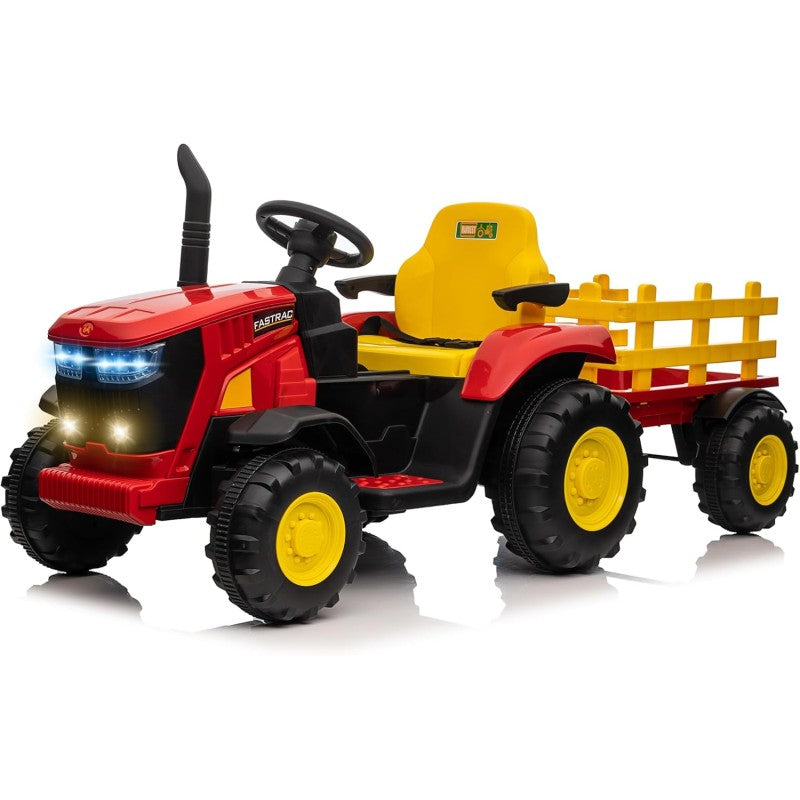 Trattore Elettrico per Bambini 12V con Rimorchio - Maxi Trattore Cavalcabile con ruote in gomma – Variante Rosso