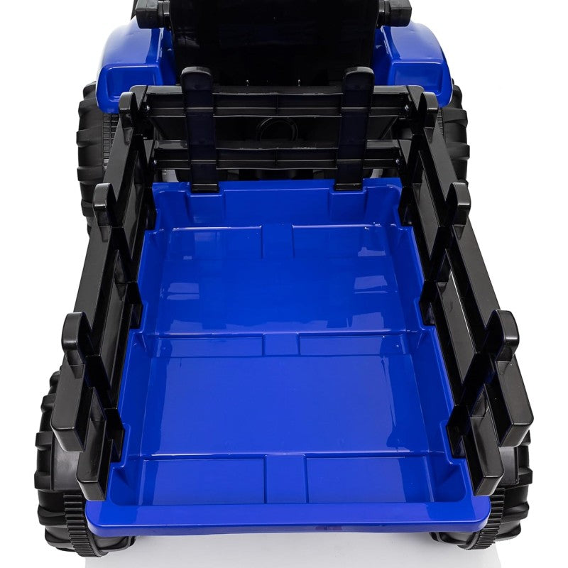 Trattore Elettrico per Bambini 12V con Rimorchio - Maxi Trattore Cavalcabile con ruote in gomma – Variante Blu