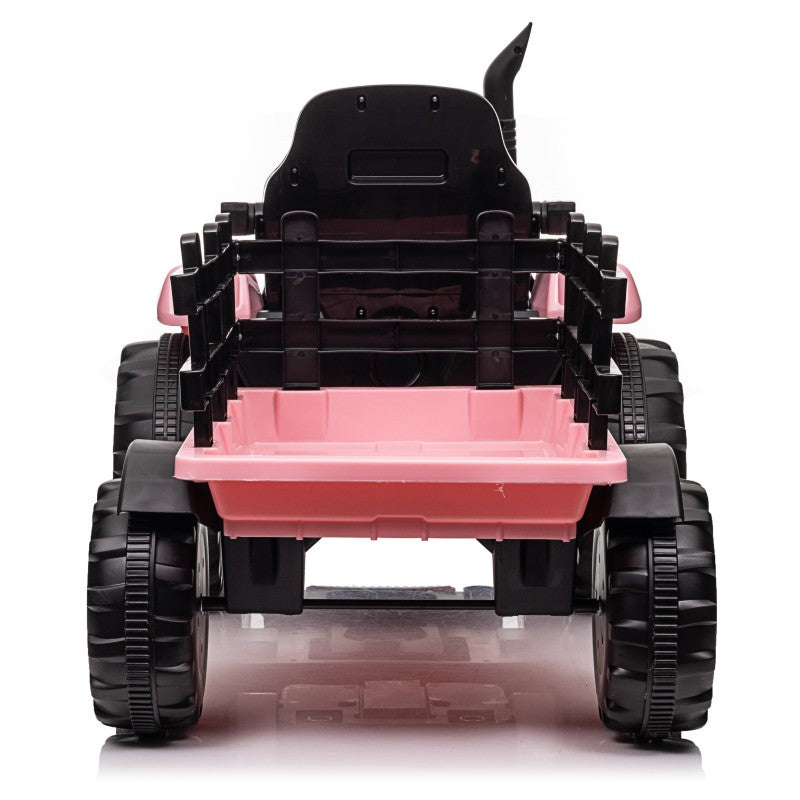 Trattore Elettrico per Bambini 12V con Rimorchio - Maxi Trattore Cavalcabile con ruote in gomma – Variante Rosa