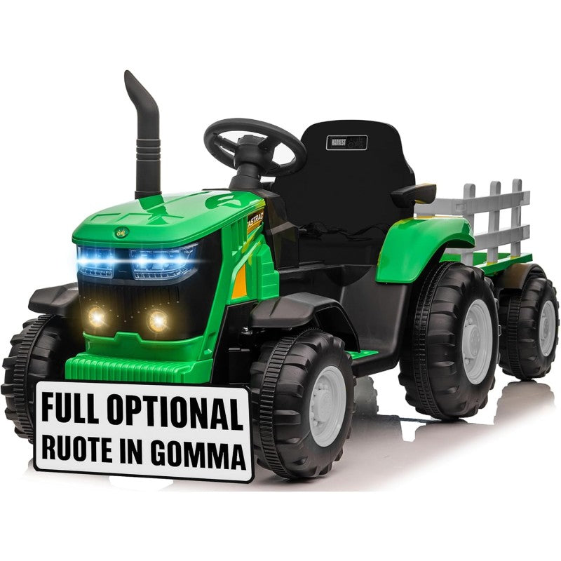 Trattore Elettrico per Bambini 12V con Rimorchio - Maxi Trattore Cavalcabile con ruote in gomma – Variante Rosa