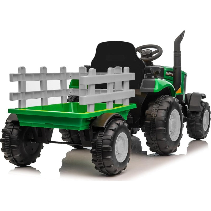 Trattore Elettrico per Bambini 12V con Rimorchio - Maxi Trattore Cavalcabile con ruote in gomma – Variante Verde