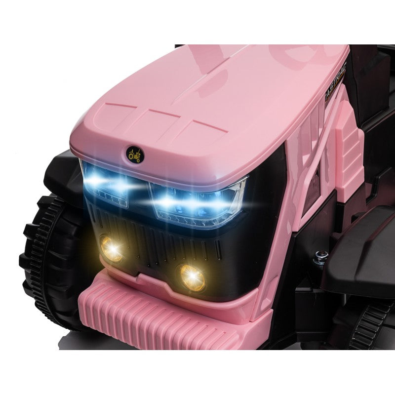 Trattore Elettrico per Bambini 12V con Rimorchio - Maxi Trattore Cavalcabile con ruote in gomma – Variante Rosa