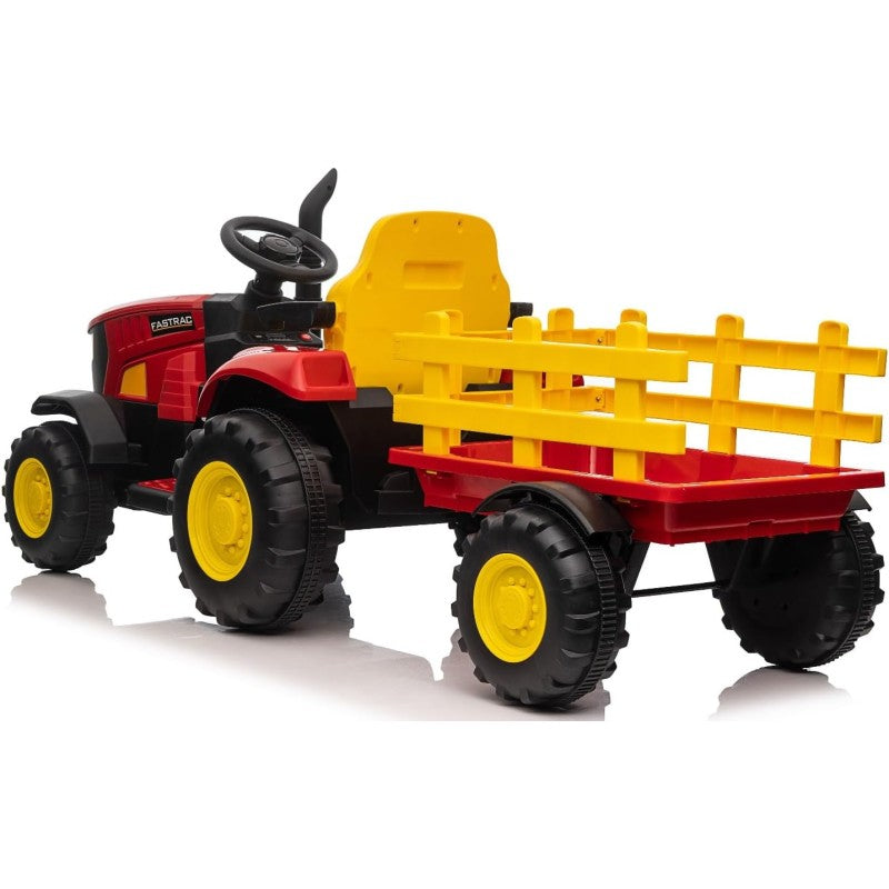 Trattore Elettrico per Bambini 12V con Rimorchio - Maxi Trattore Cavalcabile con ruote in gomma – Variante Rosso