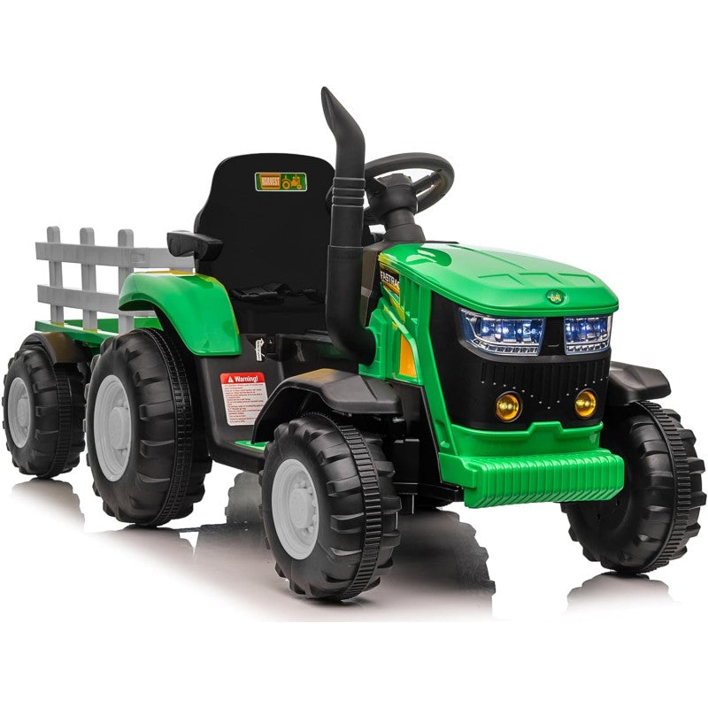 Trattore Elettrico per Bambini 12V con Rimorchio - Maxi Trattore Cavalcabile con ruote in gomma – Variante Verde