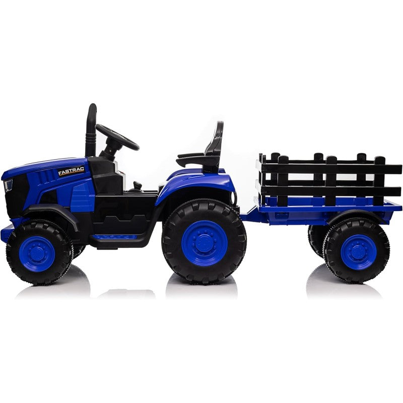 Trattore Elettrico per Bambini 12V con Rimorchio - Maxi Trattore Cavalcabile con ruote in gomma – Variante Blu