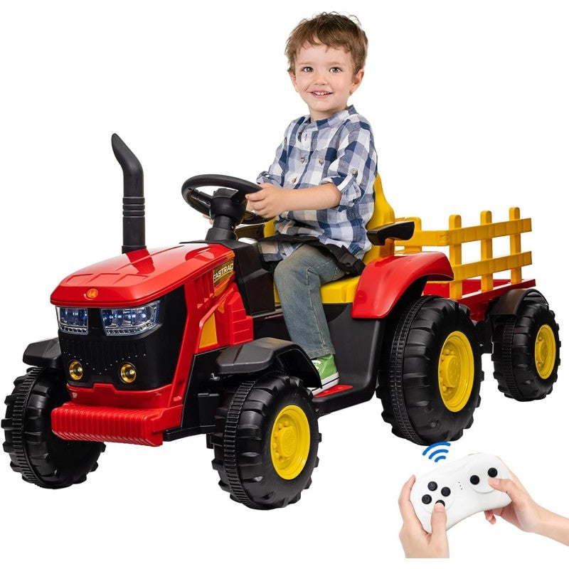 Trattore Elettrico per Bambini 12V con Rimorchio - Maxi Trattore Cavalcabile con ruote in gomma – Variante Rosso