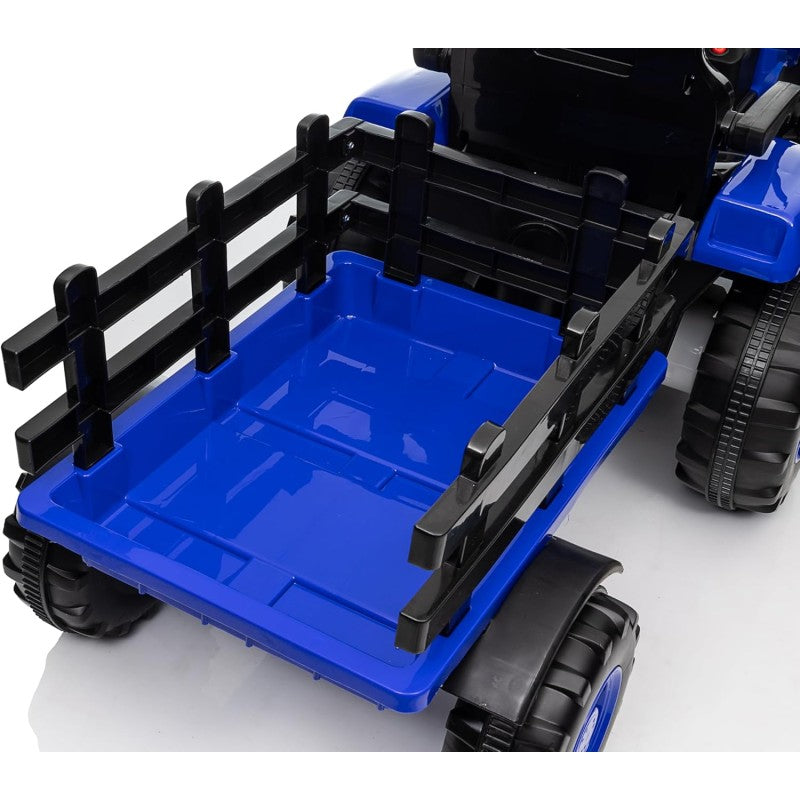 Trattore Elettrico per Bambini 12V con Rimorchio - Maxi Trattore Cavalcabile con ruote in gomma – Variante Blu