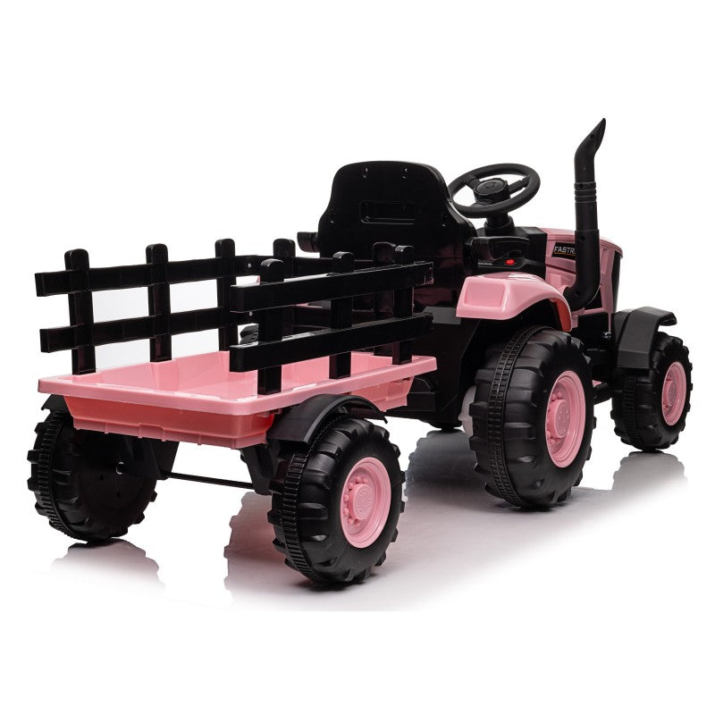 Trattore Elettrico per Bambini 12V con Rimorchio - Maxi Trattore Cavalcabile con ruote in gomma – Variante Rosa