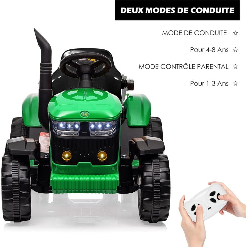 Trattore Elettrico per Bambini 12V con Rimorchio - Maxi Trattore Cavalcabile con ruote in gomma – Variante Verde