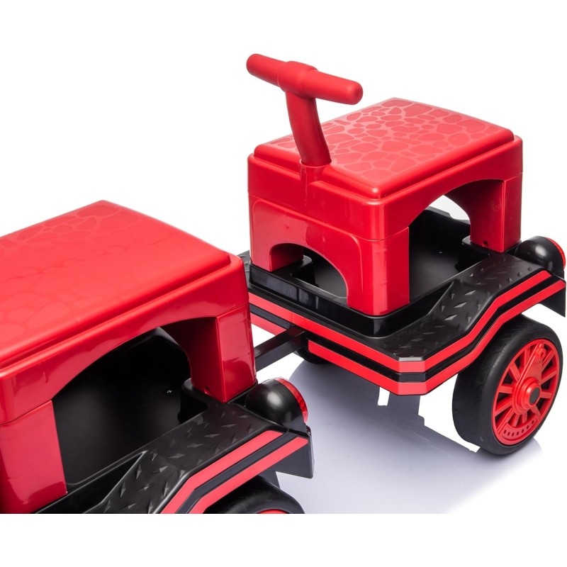 Trenino Elettrico 12V per Bambini 2 Posti Treno con Vagone Posteriore Extra USB Luci LED 2 Velocità Sistema Antiribaltamento – Variante Rosso