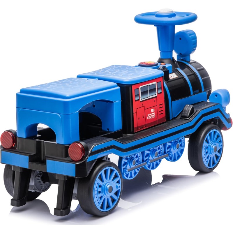 Trenino Elettrico 12V per Bambini 2 Posti Treno con Vagone Posteriore Extra USB Luci LED 2 Velocità Sistema Antiribaltamento – Variante Blu