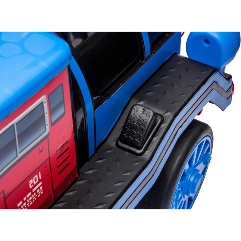Trenino Elettrico 12V per Bambini 2 Posti Treno con Vagone Posteriore Extra USB Luci LED 2 Velocità Sistema Antiribaltamento – Variante Blu